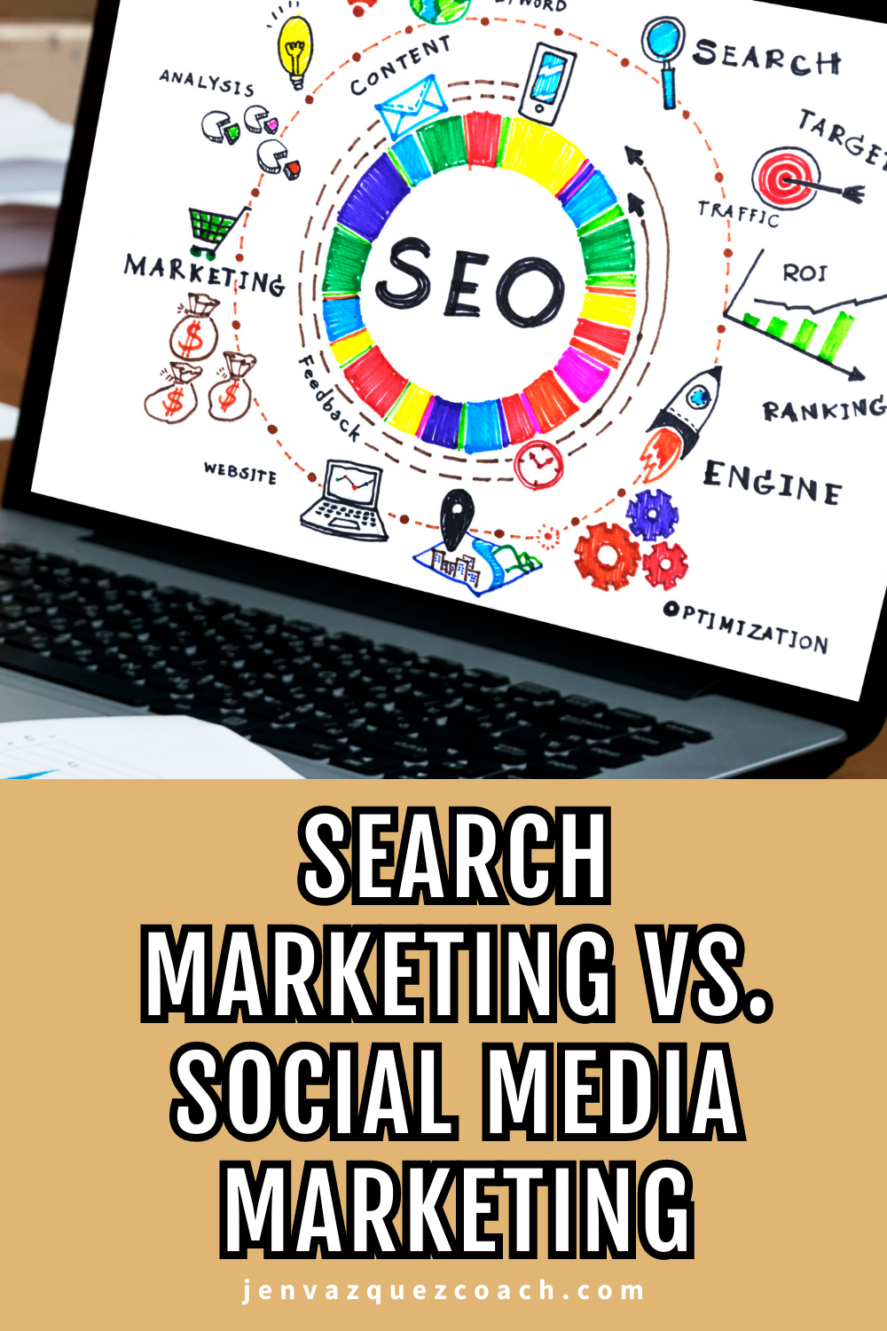 search marketing vs social media marketing by Jen Vazquez Media