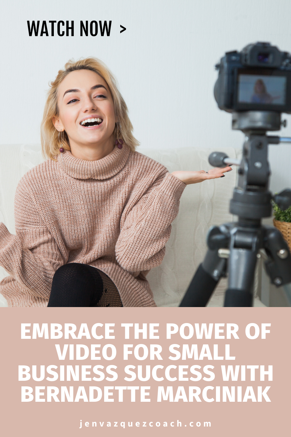 Embrace the Power of Video for Small Business Success with Bernadette Marciniak Pinterest Pin Jen Vazquez Media and Marketing Strategy Academy Podcast
