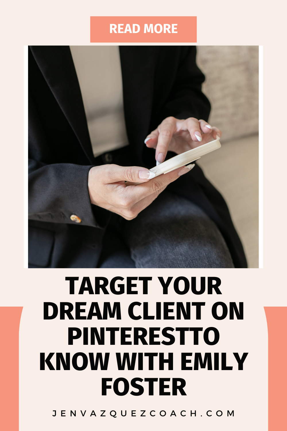 Photo of women holding a cell phone with a woman scrolling. Boost Your Pinterest Performance: Your Ideal Client is the Missing Piece