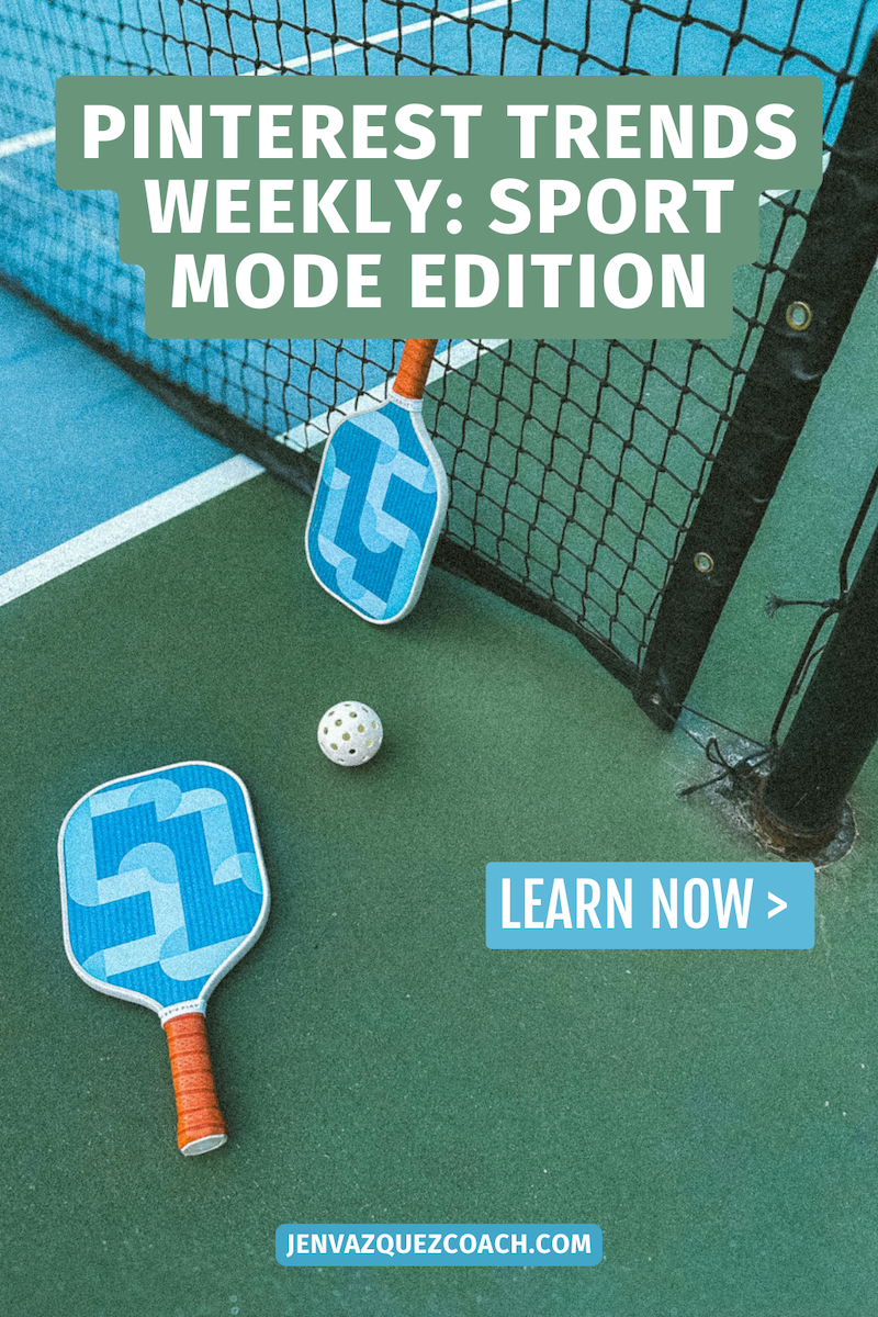 pickle ball paddles on a course with text Discover the Latest Pinterest Trends: Sport Mode Edition by Jen Vazquez Media