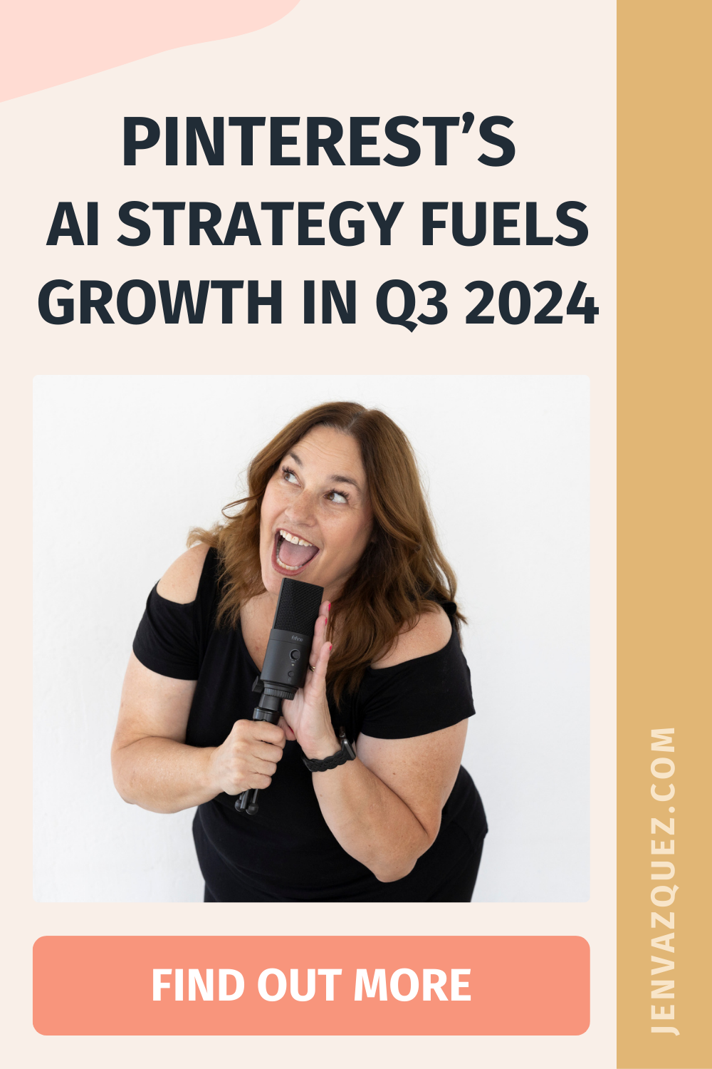 women in black with microphone like singing with words on a pinterest pin: Pinterest’s AI Strategy Fuels Growth in Q3 2024