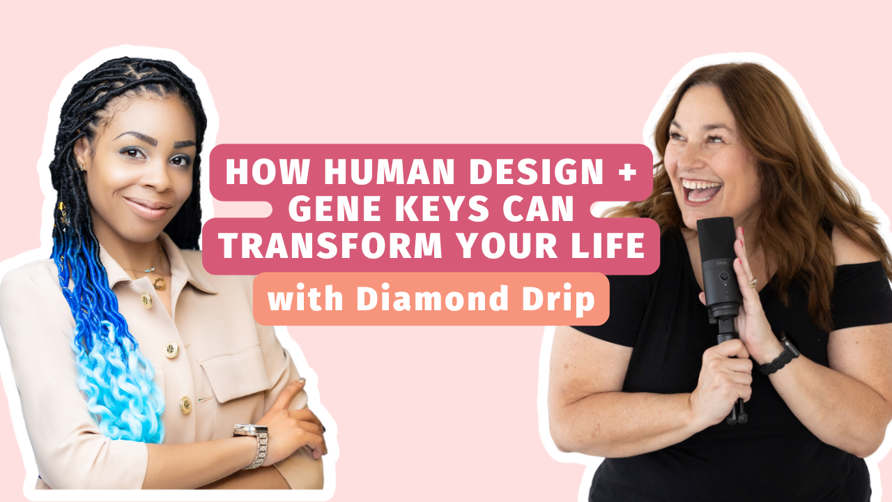 graphic with words: Discovering Your True Potential How Human Design & Gene Keys Can Transform Your Life with Diamond Drip on Marketing Strategy Academy Podcast with Jen Vazquez