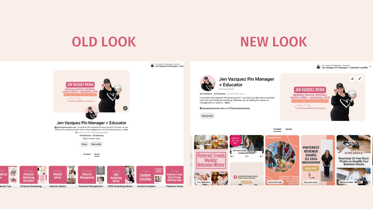 New Pinterest Look!  OLD LOOK and New look by Jen Vazquez Media