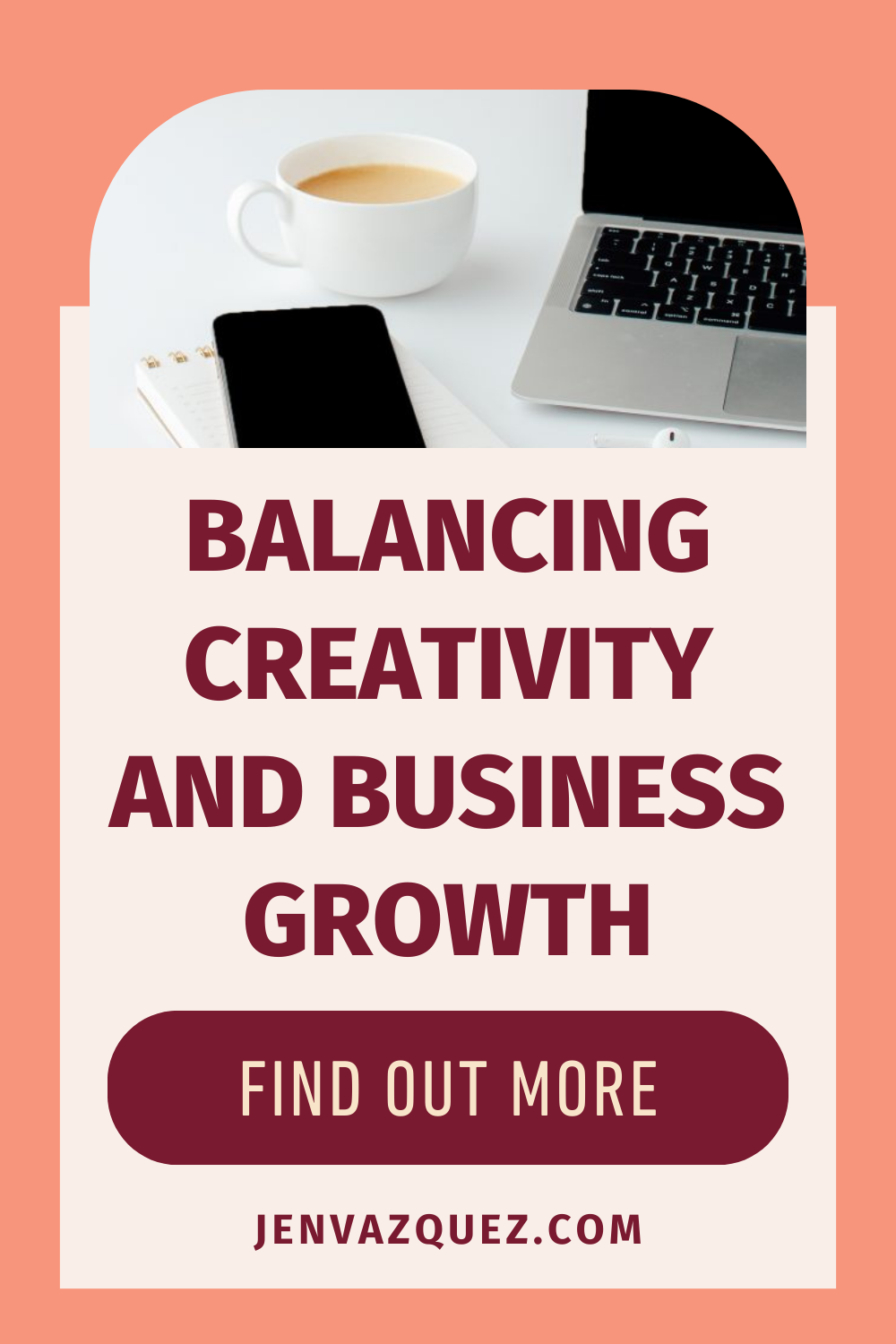 Pinterest pin with text: Balancing Creativity and Business Growth on the Marketing Duo Podcast with hosts Cinthia Pacheco of Digital Bloom IQ and Jen Vazquez of Jen Vazquez Media