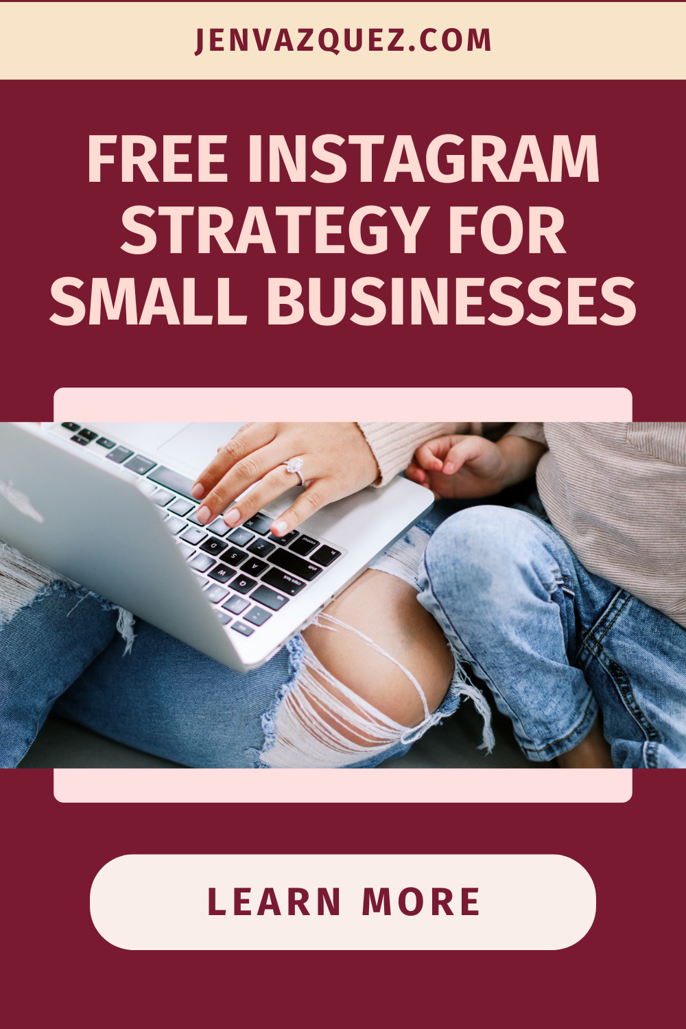 Pinterest Pin with text: Free Instagram Strategy for Small Businesses on the Marketing Strategy Academy Podcast with host Jen Vazquez