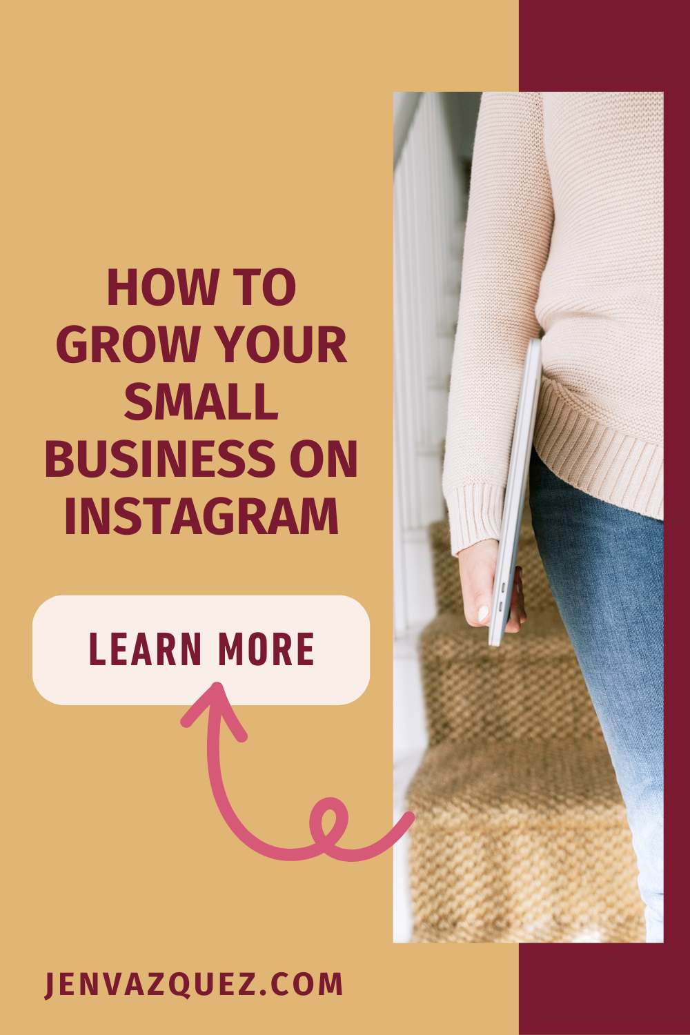 Pinterest Pin text: How to Grow Your Small Business on Instagram on the Marketing Strategy Academy Podcast with host Jen Vazquez